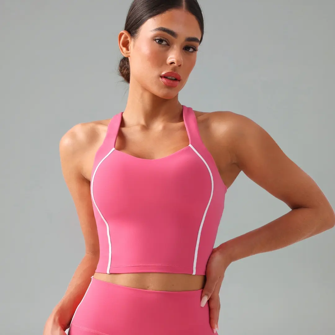 Colorfulkoala Women's Dreamlux Racerback Crop Sports Tank - Sweetheart Neckline, Removable Pads, Contrast Stitching, Built-in Liner - Active, Athletic Fitted, Double-Lined Stretchy, High Elasticity Crop Top Women's Sports Singlet, Active Women's Sports Si