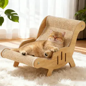 EcoJoy Pets 2-in-1 Cat Scratcher Lounge Bed - Ergonomic Curved Cat Sofa for Grinding Claws & Sleeping, Sustainable Wood Cat Furniture (Large)