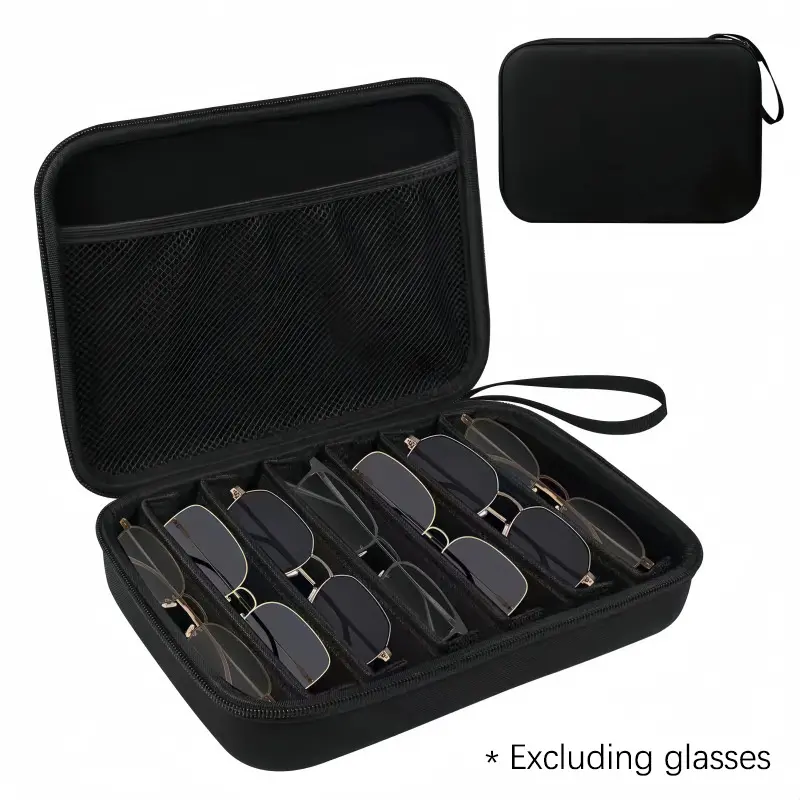 Adjustable 6-Compartment Eyeg Storage Box, Portable Sunglasses Organizer, Travel Sun Glasses Holder, Elegant Design, Compact, Durable Dividers, Eye Glasses Holders, Eyeglasses Holder