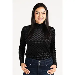 Everybody Needs Someone Velvet Checker Mock Neck Top