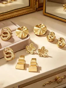 Random Earrings 5 Pairs Exaggerated Metal Style Unique Design Beautiful Women's Floral Sequins Jewelry Earrings Set Flower Stud Earrings
