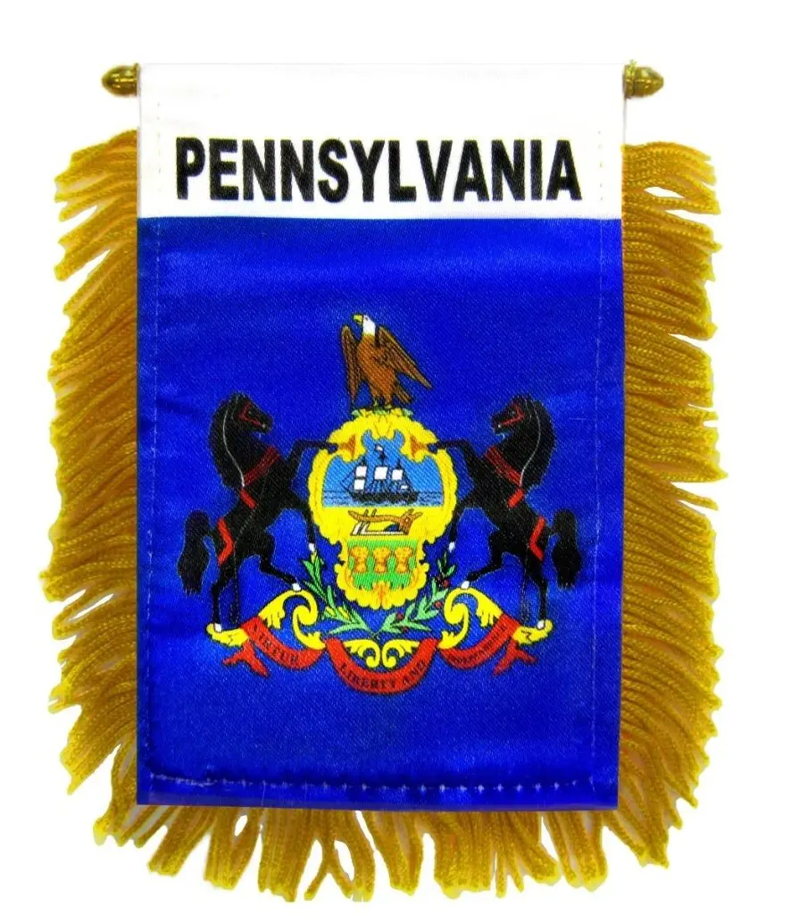 4x6 in Decorative Gold Print Pennsylvania Polyester Mini Flag Banner, Double-Sided Glass-Plastic Hanger, Car Window-Friendly Home & Party Decor Backdrop