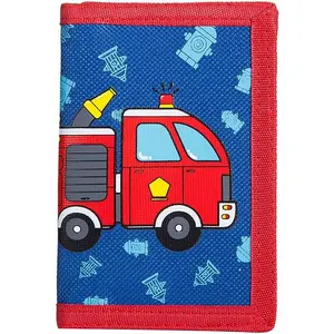 X-KWL01   wallet,Teen Wallet with Coin Pocket,RFID Trifold Canvas Outdoor lovely cartoon Wallet with Zipper for Kids - Firetruck