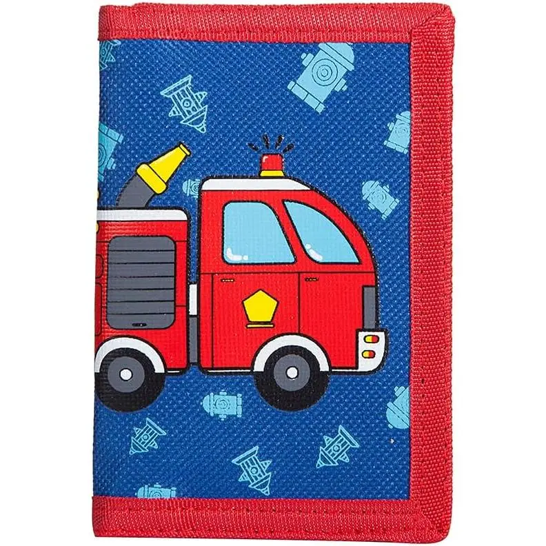 X-KWL01   wallet,Teen Wallet with Coin Pocket,RFID Trifold Canvas Outdoor lovely cartoon Wallet with Zipper for Kids - Firetruck