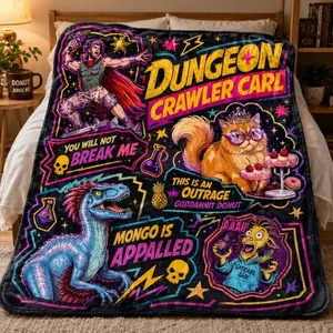 Dungeon Crawler Carl Blanket, Funny Fantasy Novel Throw Blanket, Cozy Gamer Gift, LitRPG Fandom Blanket, Soft Plush Couch Blanket Birthday Anniversary Holiday Christmas Halloween