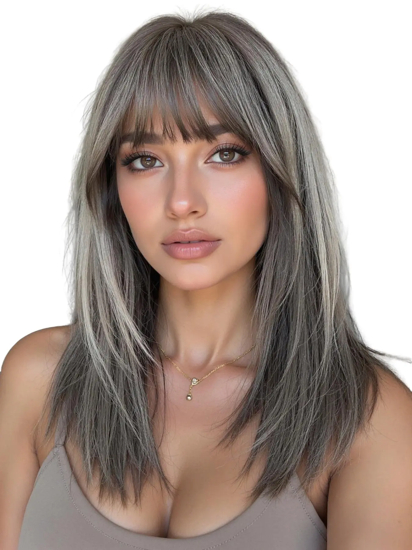 18 Inch Straight Wig with Bangs, Medium Length Synthetic Hair, Natural Look, Natural Looking Wig, Easy Care, Suitable for All Ages, Versatile for Any Occasion, Synthetic Material Wigs, Daily Wear Wig, Fiber Synthetic Wig