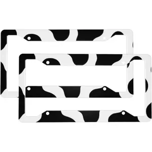 Black Cow Print 2-Pack Aluminum License Plate Frames, Universal Car License Plate Holder with 4 Holes and Screws ﻿