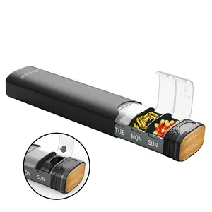 Metal Weekly Pill Box Organizer, Serfeymi Aluminum Daily Medicine Container with Spare Seals, 7-Day Travel Case for Vitamins & Supplements