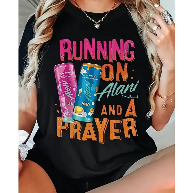 Women's Pure Cotton Oversized Graphic Sports Top - Short Sleeves, Pull On, Soft, Comfy, Breathable, Energy Prayer Design, Sporty Chic, Simple Relaxed Fit, Tumble Dry, for Everyday & Beach Wear, Pair with Leggings/Denim/Swimsuits, Refer to Size Chart