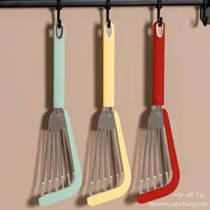 1PCS Silicone Handle Frying Pan Turner, Butterfly Shaped Stainless Steel Slotted Spatula, High Temperature Resistant Cooking Shovel for Steak Fish Frying, Perfect for Holiday Parties, Multiple Colors Available
