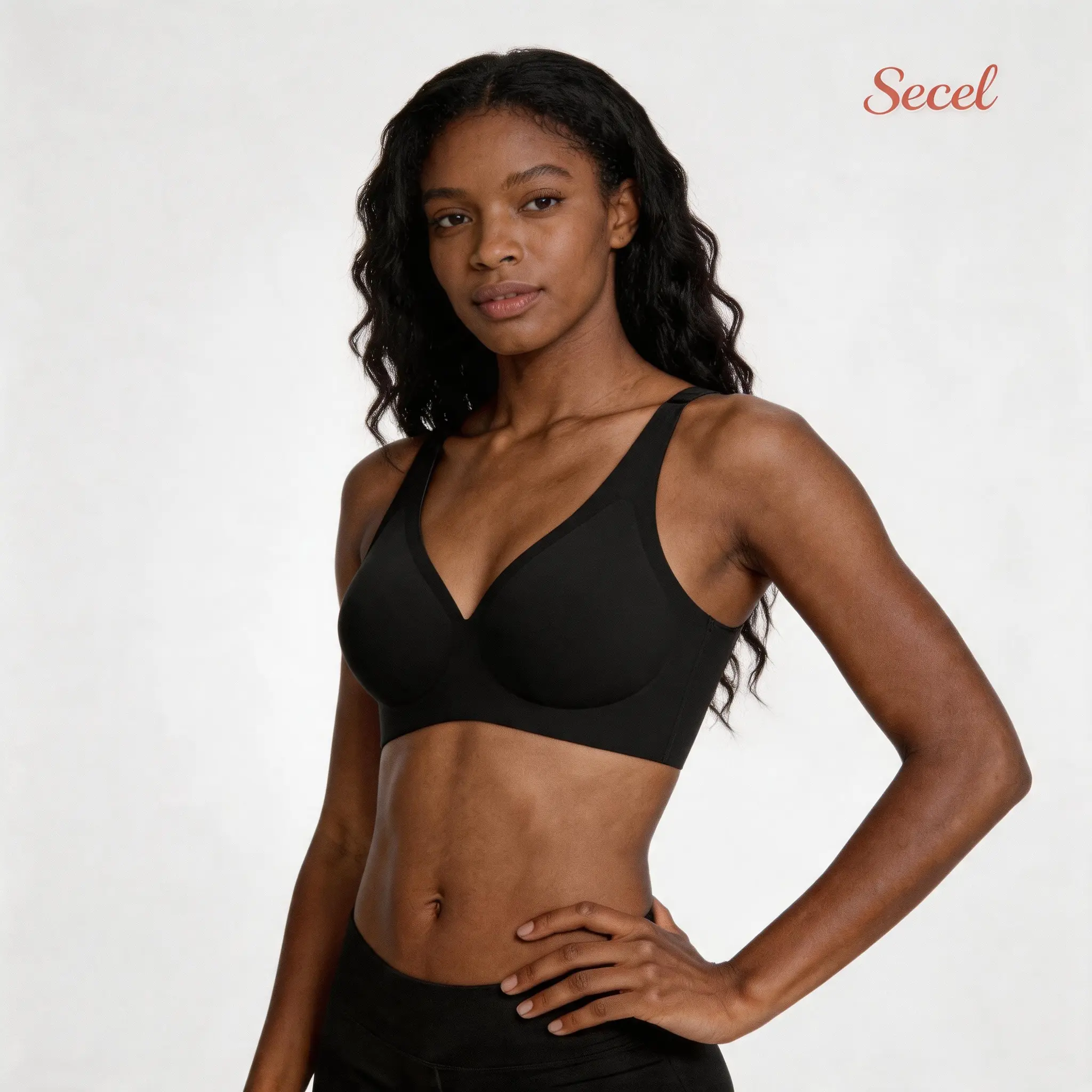 Secel Girl Soft Intention Women Jelly Wireless Bra, Wireless Underwear V Neck Plunge Bralette Seamless Everyday Tshirt Bra Top