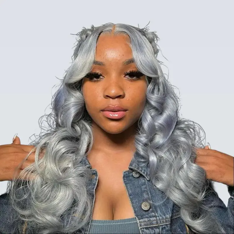 13X6 Blue Lace Front Wig Human Hair 180 Density 13x6 Body  display picture 1
