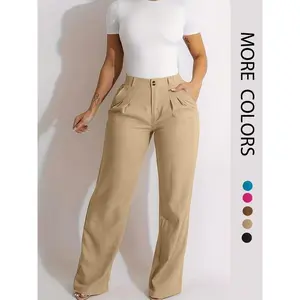 Women’s pleated high-waisted wide-leg pants with pockets; casual plain trousers for daily wear, work, and business; ladies’ fall bottoms; casual lounge khaki pants; womenswear