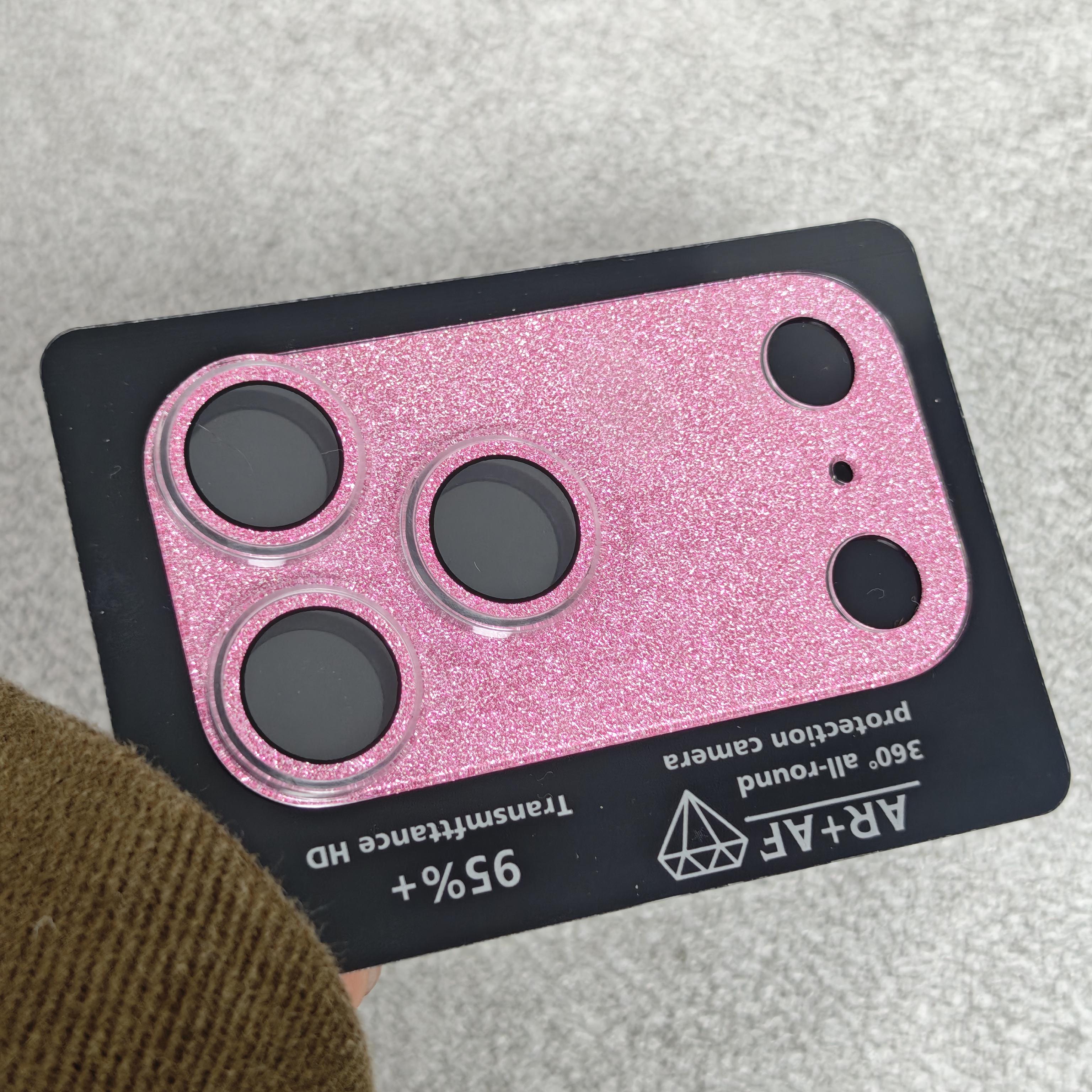 Pink Glitter Camera Lens Protector, Compatible Models: iPhone 17/16/15/14 Pro Max,  and Plus Series. Stylish iPhone 15 Plus Scratch-Resistant, Durable, High-Quality Camera Lens Protector