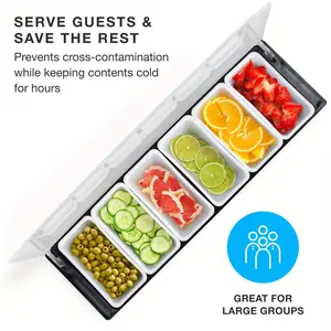 1pc 6-Compartment Topping Station with Lid - Versatile Condiment Organizer for Bars, Ice Cream Parlors, Salad Bars - Essential Barware for Bartending & Restaurant- Perfect for Christmas, Halloween, Thanksgiving