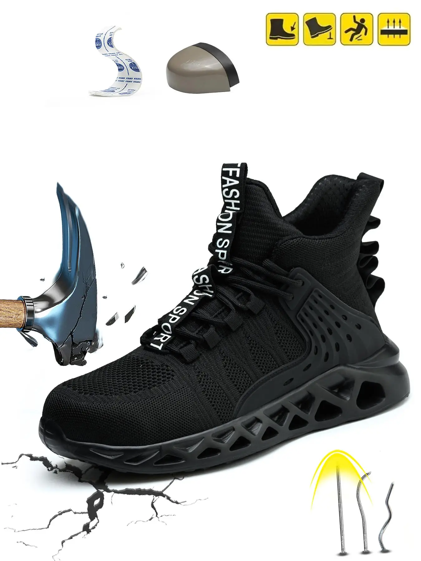 Men's Sporty Lace Up High Top Training Sneakers, Designer Shoes, Casual Comfortable Breathable Safety Shoes, Lightweight Hollow Out Design Work Shoes