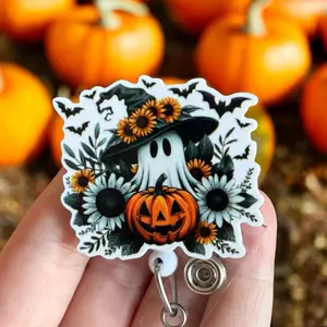 Glitter My Badge Halloween ghost Spooky nurse badge reel for nurse and hospital workers. Badge clip Badge pull - Retractable swivel clip with a 360 rotation. Great gift for coworker.