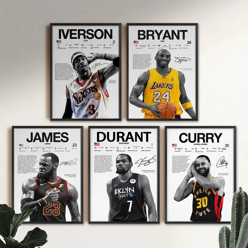 Basketball Star Poster - Iverson, Kobe, LeBron, KD, Curry Print Painting, Home Wall Art Decoration for Room, Ideal Gift (Home Decor Supplies)