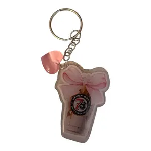 Mini Keychain with Pink Bow and Seven Brew Logo for Easy Access