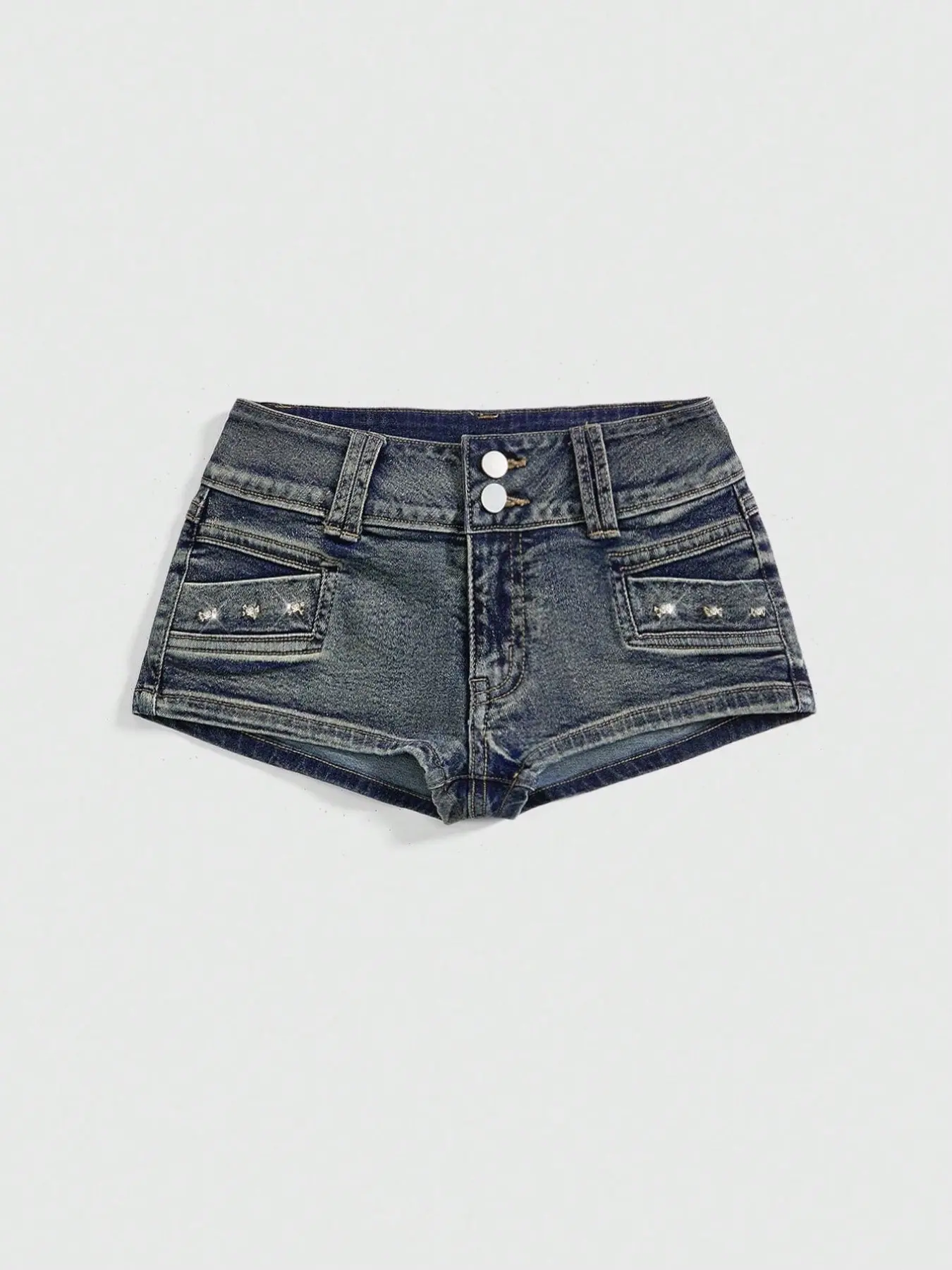 Punk Rock Style Vibe Summer Carnival Party Casual Women's Slim Shorts, Korean Retro Vintage Skull Rivet Crop Denim Shorts, Back-To-School, Bottoms