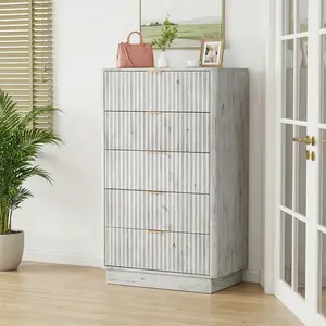 Fluted 5 Drawers Dresser for Bedroom, 45" Tall Modern Chest of Drawer with Round Edge & Metal Handle, Curved Profile Wood Storage Organizer for Living Room, Bedroom, Entryway, Hallway