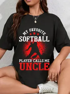 100% Cotton Unisex My Favorite Softball Player Calls Me Uncle | Funny Softball Round Neck Short Sleeve T-Shirt Women's Men Graphic Tee