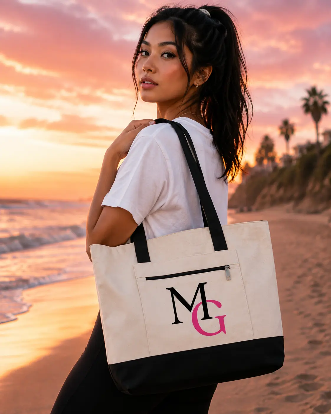 Moody Gurl Signature Oversized Tote Bag Black & Pink Available.