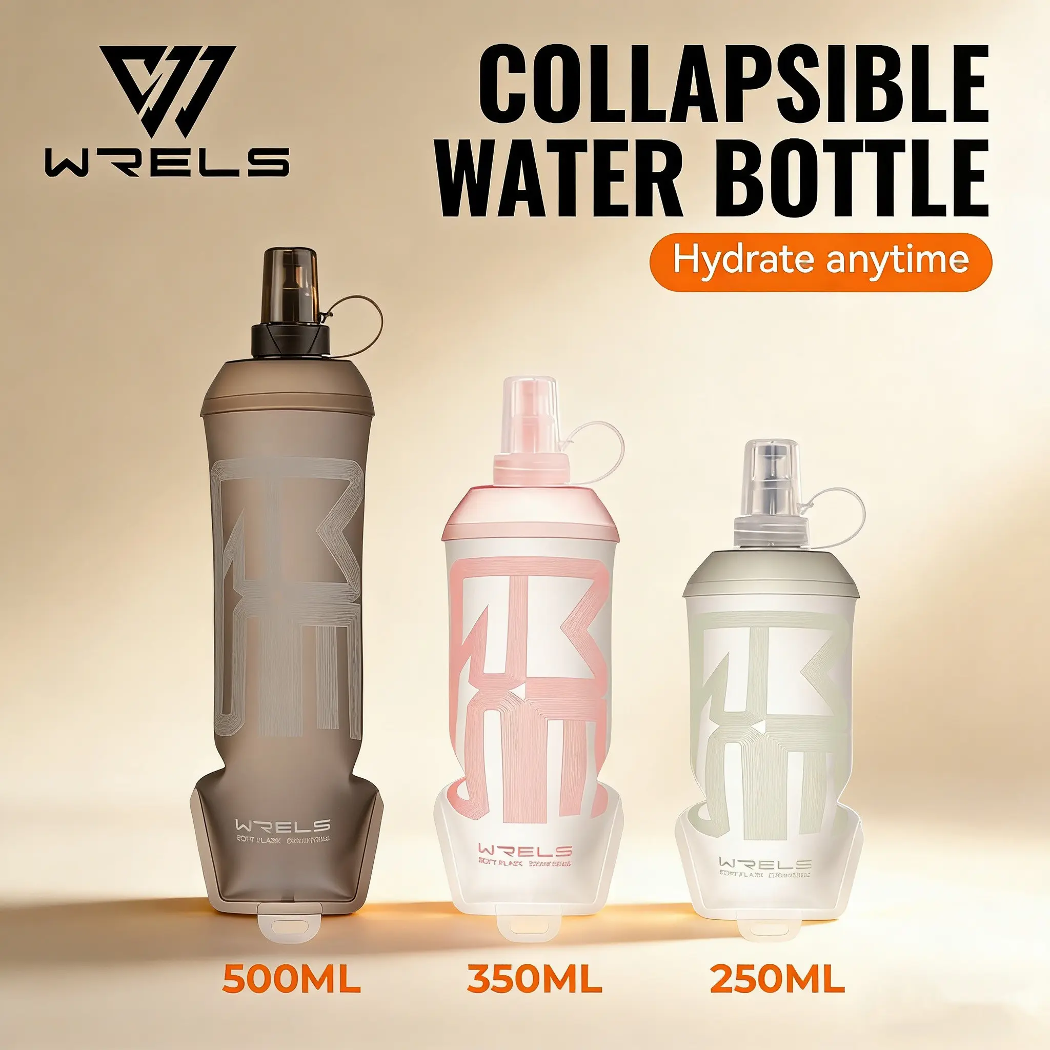 Portable Foldable Water Bottle Set, Collapsible Water Bottles for Traveling, Soft Silicone Leak-Proof Mouthpiece, Ideal for Outdoor Hiking & Climbing, Sizes 250ML/350ML/500ML