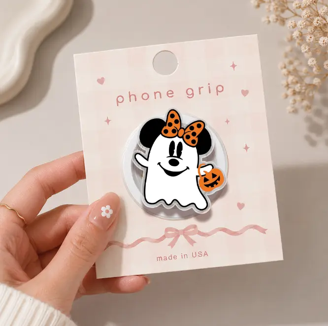 Cute Ghost Mouse Phone Grip MagSafe, Halloween Ghost Acrylic Phone Holder, Spooky Pumpkin Magnetic Kindle Grip, Cute Halloween Gift for Women