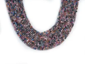 Natural Ruby Sapphire Gemstone Round Micro Faceted Beads String 15.5 Inches Long 2/3/4/6 MM for Jewelry Making and Crafting - AS & JG