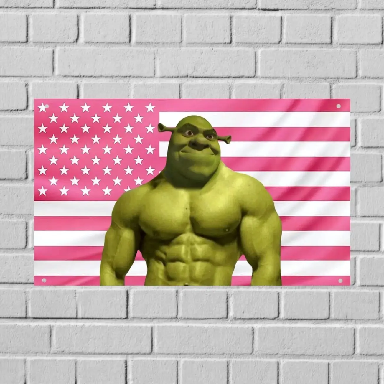 Buff Shrek Meme US Wall Tapestry Flag, Funny Meme Room Decor, Cartoon Bedroom Wall Art Dorm Banner