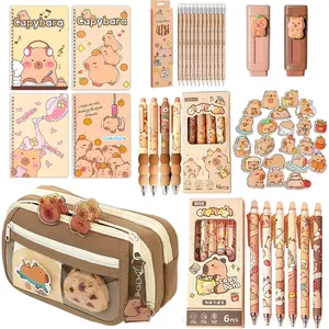 Cute Capybara Stationery Set - Large Pencil Case, 4 A5 Spiral Notebooks, 10 Ballpoint Pens (2 Styles), 12 Pencils, 2 Erasers -  -to-School Essentials and Birthday  for  (Capybara)
