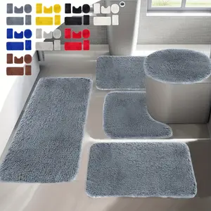 5pcs Velvet Fleece Solid Color Bath Mat Sets Bath Mat Set Of 5 Bathroom Rugs Sets 5pcs for Toilet Mats Universal Soft Longhair Water Absorption Non-slip Thick Machine Washable Easy to Dry Bath Mats for Bathroom