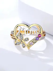 Butterfly & Heart Design Artificial Gemstone Ring, Heart Initial Rings, Fashion Jewelry for Party, Daily Clothing Decor, Trendy All-match & Exquisite Jewelry for Birthday Gift