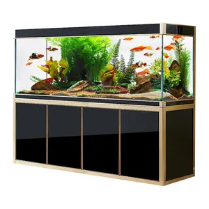 Aqua Dream Fish Tank Tempered Glass Aquarium 220 Gallon Black and Gold Classic Large Square Power Supply High-Quality Low-Iron Ultra-White Transparent Glass Robust Construction Premium Aluminum Frame Built-in Sump Filtration System LED Light Cover