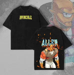 Allen the Alien – Invincible Series Washed Oversized Heavyweight Cotton T-Shirt | Bold Comic Graphic Tee | Unisex Streetwear for Superhero Fans men gifts Casual Fabric graphic  tees Breathable Seamless