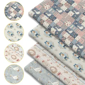 Vintage Duck Bow Tie Print Quilted Fabric, 59x19.68 Inches Pre-Cut Polyester, Farmhouse Style, DIY Sewing, Scrapbooking, Tablecloth, Crafts, Versatile Use