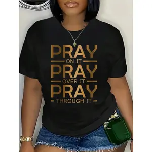 Women's Simple Graphic Print Short Sleeve Round Neck Tee Graphic Tees Women Tops