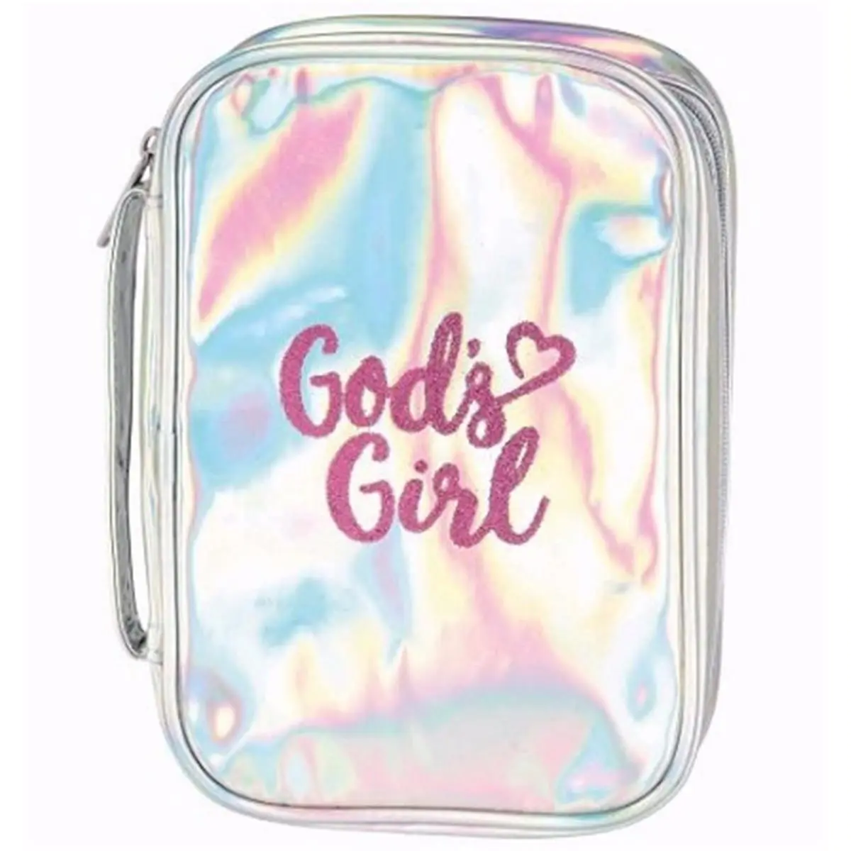 Large Bible Cover - 212 MAIN White Dove Designs, God's Girl Themed, Shiny Silver with Pink Lettering, CPC Primary, CPC Sub, Book and Bible Accessory, Book Protection