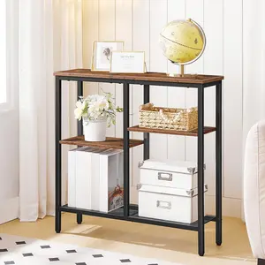 HOOBRO 4-Tier Industrial Hallway Console Table with Metal Mesh Shelf and Adjustable Feet, Narrow Side Table, Sofa Table, for Entryway, Living Room, Hallway, Rustic Brown and Black#SpringSale #BigSpringSale
