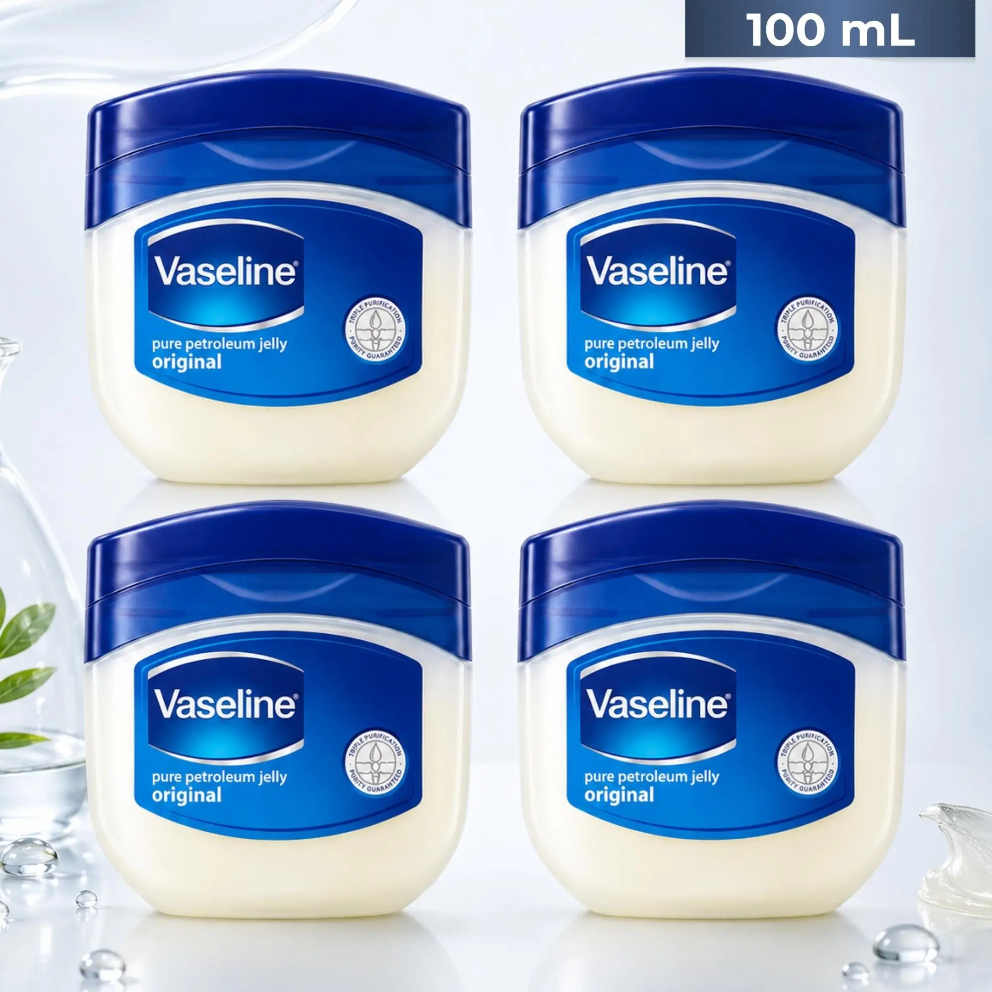 Vaseline Original Pure Petroleum Jelly Value Bundle (100ml / 3.4oz) Triple Purification Skin Protectant - Rich Conditioning Light Hydrating Moisturizing Deep Moisture Skin Care