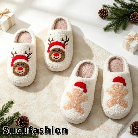 2026 Winter Slippers for Women Holiday Slippers Indoor Bedroom Fluffy Warm Slippers Winter Soft Cozy Home Non-Slip Soft Plush Slip-on