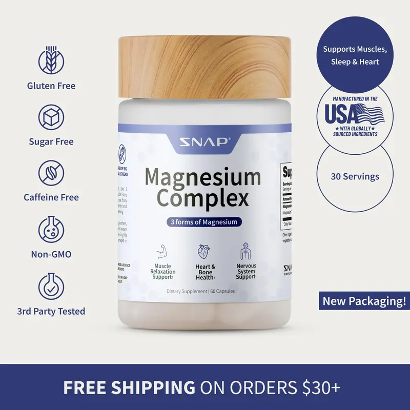 3-in-1 Magnesium Complex - Supports Muscle Relaxation Sleep & Heart Health - Non-GMO Gluten-Free Vegan Friendly High Absorption - 60 Servings - Natural Supplement Capsules