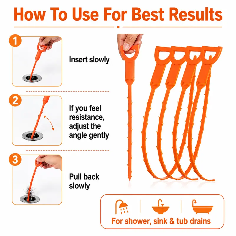 5 Pack Flexible Drain Cleaning Tools with Barbed Hook Design, 20-in Reusable Plumbing Accessory for Household Maintenance, Grip Handle Pulls Hair & Lint from Kitchen Sinks, Bathroom Drains 5 Pack Flexible Drain Cleaning Tools with Barbed Hook Design, 20-in Reusable Plumbing Accessory for Household Maintenance, Grip Handle Pulls Hair & Lint from Kitchen Sinks, Bathroom Drains