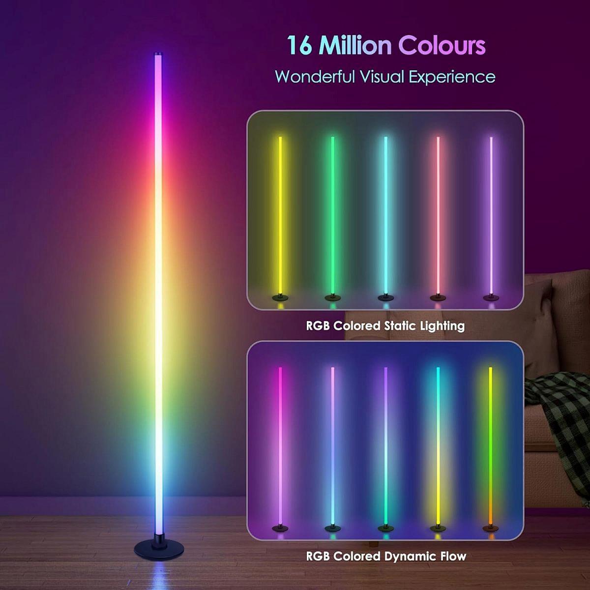 EISSLOLY LED RGBIC corner floor lamp, RGB+IC music synchronized DIY mode, remote control, USB power supply, with color changing and colorful functions, suitable for living room and bedroom, game room decoration, living room floor lamp