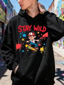 Soft And Comfortable "Stay Wild" Printed Hoodie