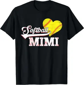 Family Softball Player Gifts Softball Mimi Summer Casual Shortsleeve Cotton T-Shirt