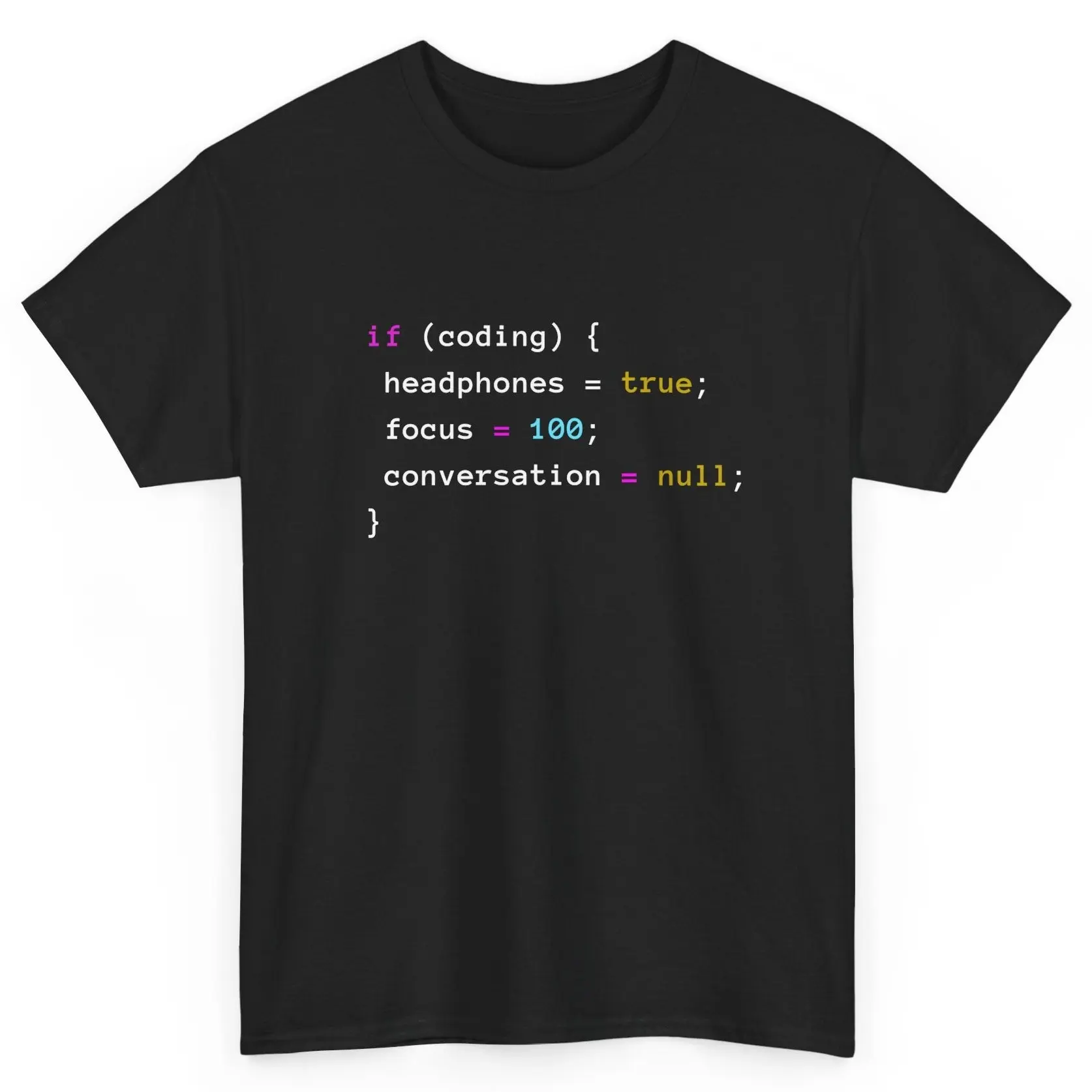 If Coding Headphones True Funny Code Snippet Meme Unisex Black T‑Shirt, Programmer Coder Developer Geek Humor Graphic Casual Tee