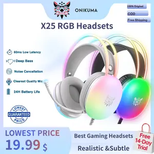 (Special Warranty Free 14-Day Trial)ONIKUMA X25 RGB Cool Gaming Headphones Wired Earphones Stereo Headset With Mic Gaming Headset Air Pods For PS4 PS5 XBOX PC PHONES