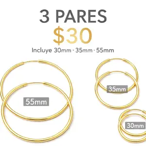 3-Pares de argollas lisas .Set – Multiple Sizes, Laminado de alta calidad